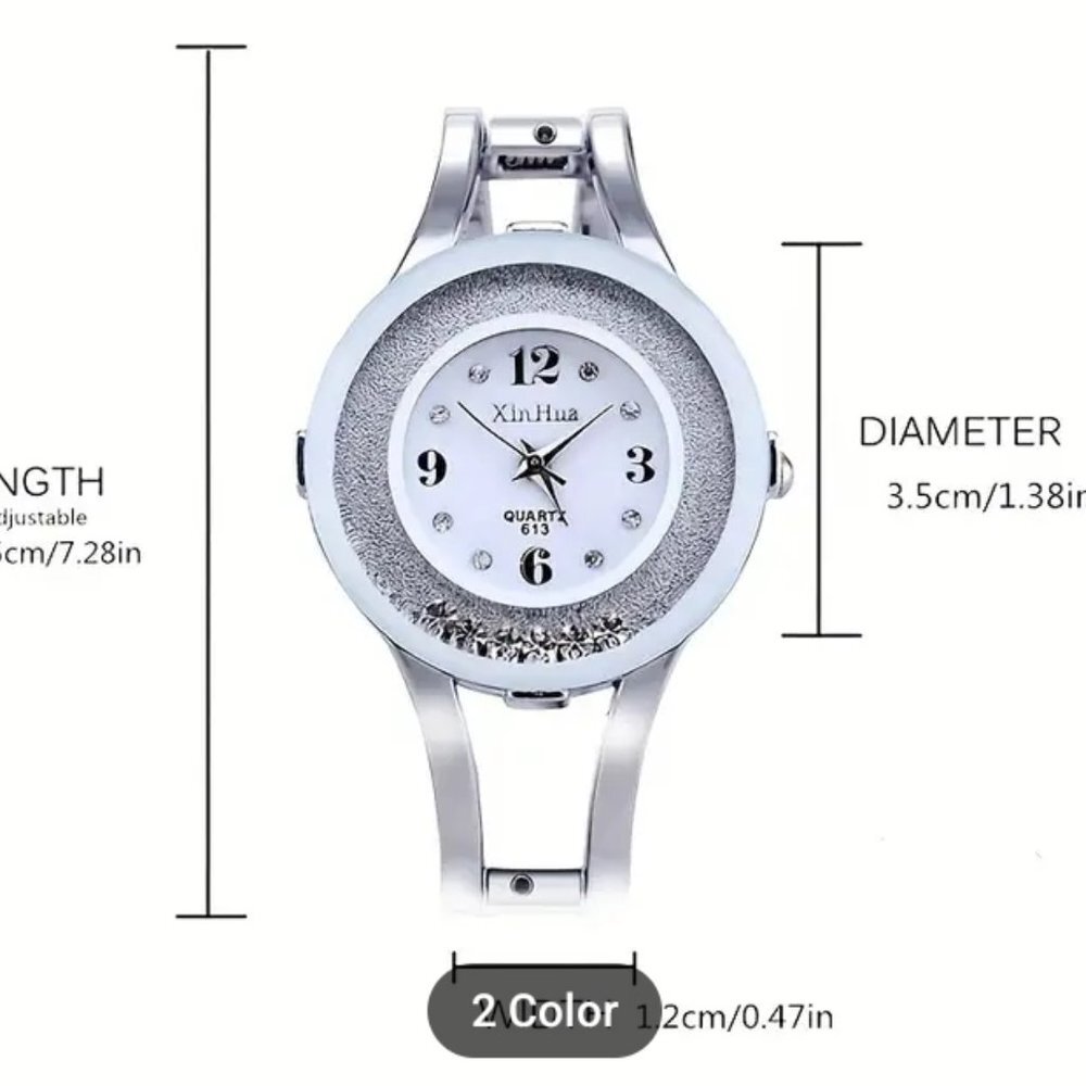 Round Pointer Quartz Watch Minimalist Rhinestone … - image 3